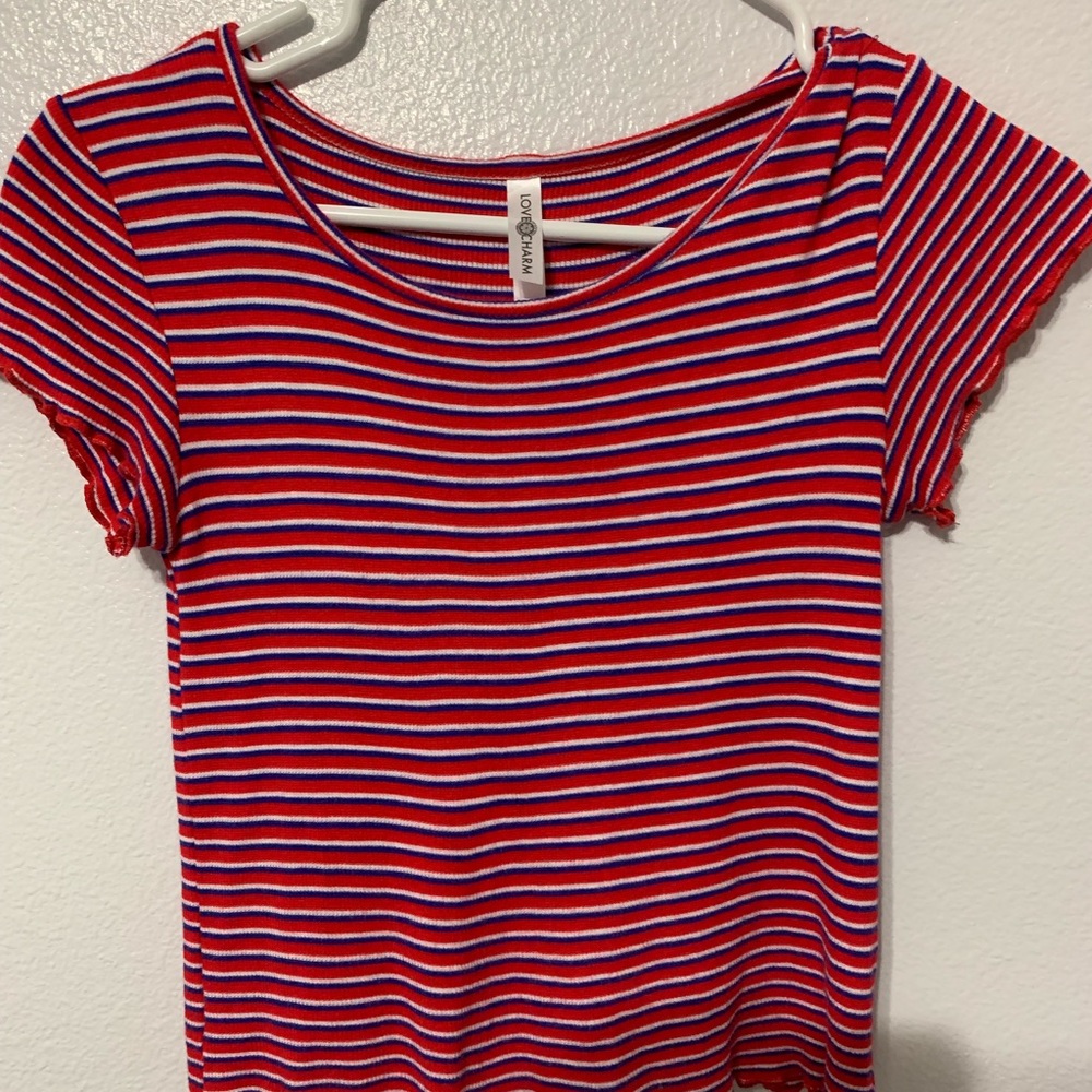 Red and Blue Striped Crop-Top Girls Fashion